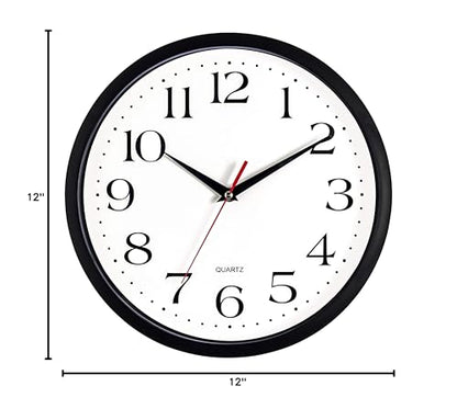 Bernhard Products Black Wall Clocks 2 Pack Silent Non Ticking - 12 Inch Quality Quartz Battery Operated Round Easy to Read Home/Office/Classroom/Business/Kitchen/School Clock - color: Black, size: 12 Inch - 2 Clocks