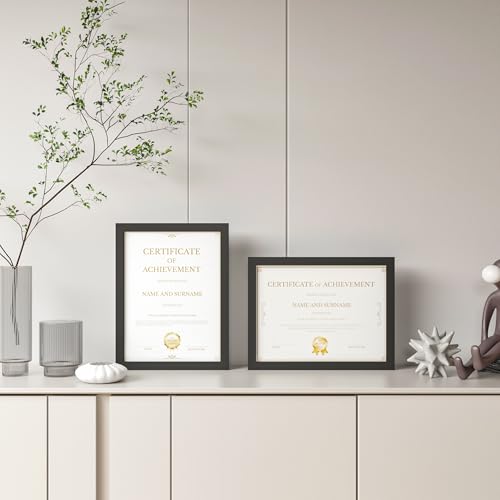 8.5x11 Picture Frame Black Set of 4, Wooden Diploma Frame with Acrylic Plexiglass for Pictures, Certificate Degree Document Frame Tabletop and Wall Mounting Display - color: Black, size: 8.5x11