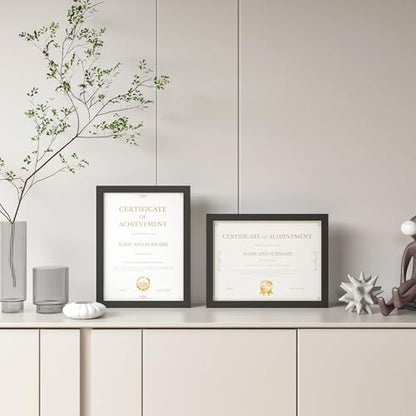 8.5x11 Picture Frame Black Set of 4, Wooden Diploma Frame with Acrylic Plexiglass for Pictures, Certificate Degree Document Frame Tabletop and Wall Mounting Display - color: Black, size: 8.5x11