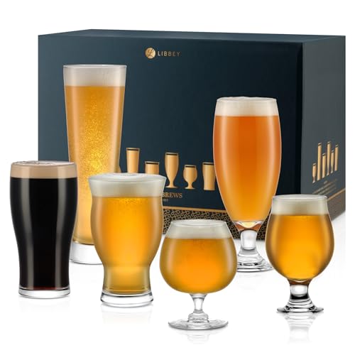 Libbey Craft Brews Assorted Beer Glasses Set of 6, Versatile, Premium Beer Glass Set, Craft Beer Glasses for Pilsner, Stout, Lager, IPA & More - color: Beer Gift 6