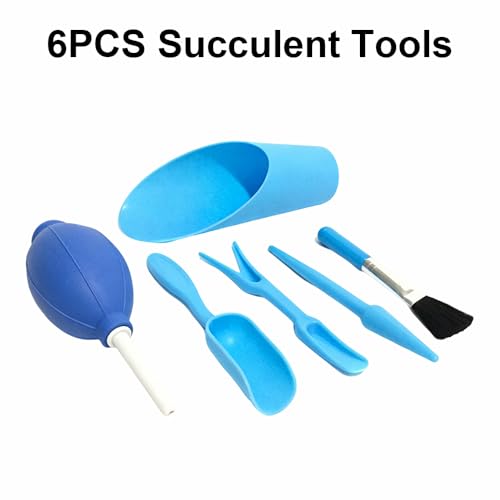 6 Pcs Space Saving Mini Plant Gardening Tools Complete Function Lightweight Handheld Tools for Indoor Desktop Green Plant Daily Caring Work (Blue) - color: Blue