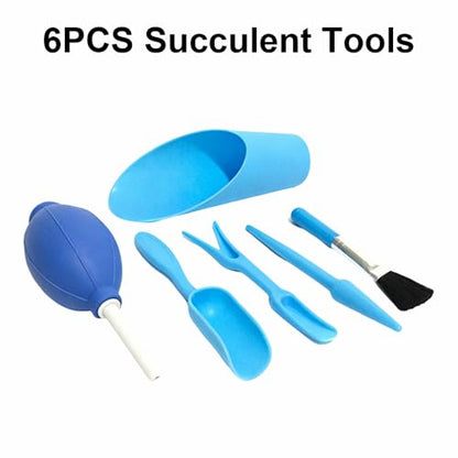 6 Pcs Space Saving Mini Plant Gardening Tools Complete Function Lightweight Handheld Tools for Indoor Desktop Green Plant Daily Caring Work (Blue) - color: Blue