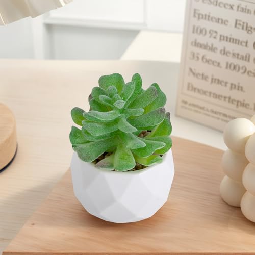Mini Artificial Succulent Plants in Pot, Diamond Ceramic Decorative Plant for Home, Office Desk Succulent for Living Room, Bedroom, Green A - color: Green a