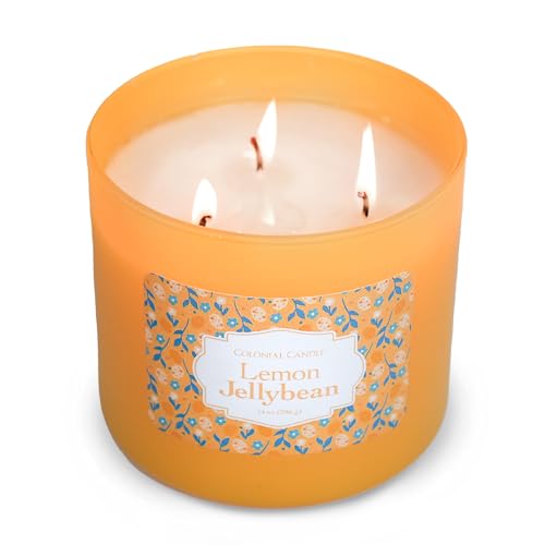 Colonial Candle Lemon Jelly Bean Scented Jar Candle, Easter Collection, 3 Wick, 14 oz - Up to 60 Hours Burn, Easter Candle, Made in the USA - color: Lemon Jelly Bean