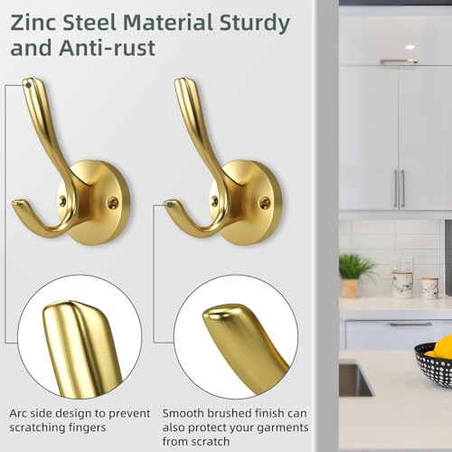 Gold Bathroom Towel Hooks Gold Coat Hooks 2 Pack Heavy Duty Brushed Towel Hooks Screws Solid Brass Wall Hooks for Hanging Coats, Hats, Jacket, Clothing and Keys in Bedroom Bathroom - color: Gold
