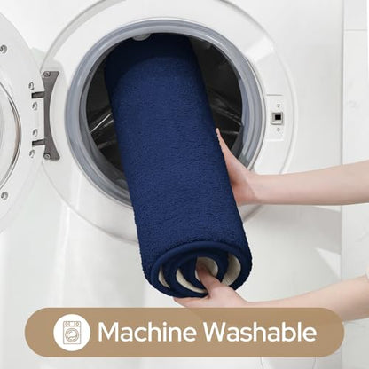 HOMEIDEAS Upgraded Bathroom Rugs Set 3 Piece, Ultra Soft Memory Foam Bath Mats, Super Absorbent Non Slip Washable U-Shaped Toilet Bath Rug (Navy Blue, 17"x24"+20"x32"+U-Shaped 20"x24") - color: Navy Blue