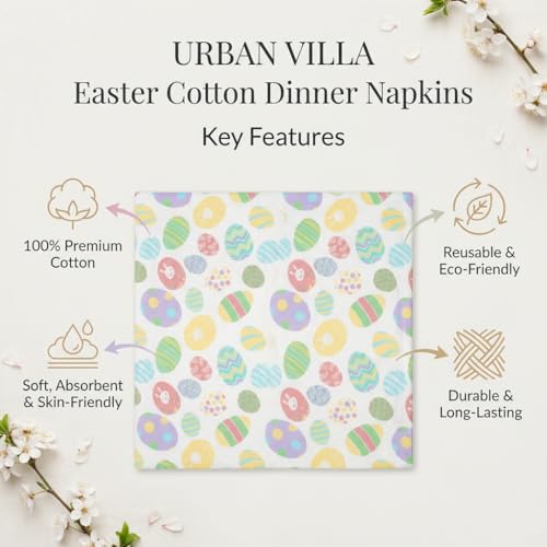 Urban Villa Cloth Napkins Cotton 20x20 (Set of 12) Egg Print - color: 006 Easter Print, size: 20" x 20" (Set of 12)