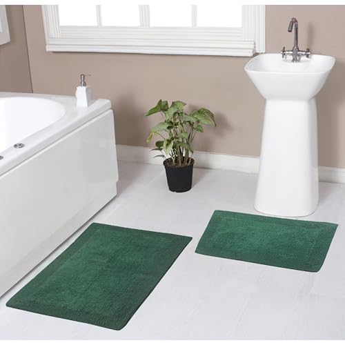 Home Weavers Luxury Collection 100% Cotton Reversible Bathroom Rugs Set, Washable Rug, Extra Soft and Absorbent Bath Rug, Kitchen Mat, 2 Piece Set(S+M), Bottle Green - color: Bottle Green, size: 2 Piece Set(S+M)