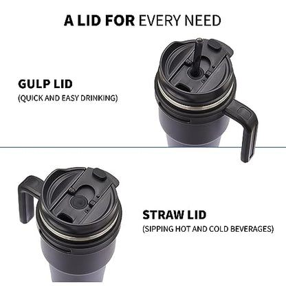 20 oz Insulated Travel Coffee Mug Tumbler with Handle and Straw | Leakproof Stainless Steel Coffee Cup with Lid, Double Wall Vacuum Ice Thermal Cup, Sky Blue - color: Sky Blue, size: 20 Ounces