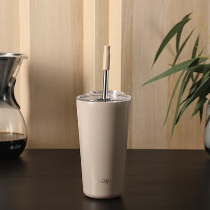 Mr. Coffee Java Quest 16 oz Double Wall Stainless Steel Tumbler with Lid & Reusable Straw, Insulated Thermal Drink Cup for Hot & Cold Beverages, Taupe - color: Taupe