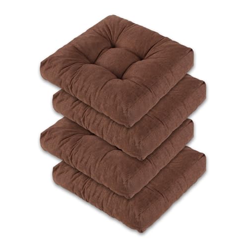 Chair Cushions for Dining Chairs Set of 4, Memory Foam Kitchen Chair Cushions, Tufted Indoor Chair Pads, 16" x 16 x 3, Brown - color: Brown, size: Set of 4