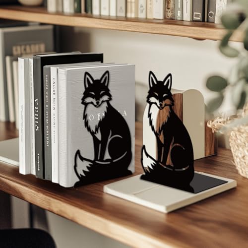 Metal Bookends for Shelves, Modern Decorative Heavy Duty Study Book Ends Stoppers for Office, Desk, Shelf, Room 5.3"x4.3"x7.9" Cast Iron Simple Tall Bookends 1 Pair (Fox) - style: Fox