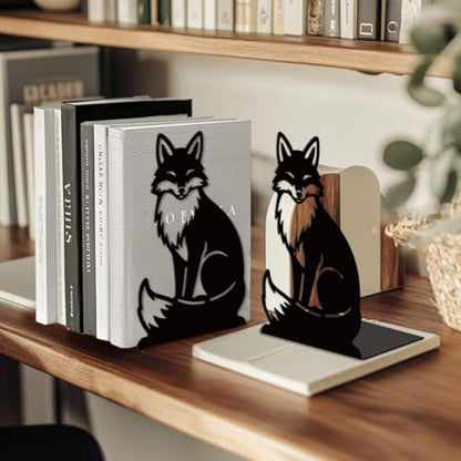 Metal Bookends for Shelves, Modern Decorative Heavy Duty Study Book Ends Stoppers for Office, Desk, Shelf, Room 5.3"x4.3"x7.9" Cast Iron Simple Tall Bookends 1 Pair (Fox) - style: Fox