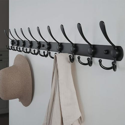 Coat Rack Wall Mount - 38” Long 10-Tri-Hooks Heavy Duty Coat Hanger Rail Wall Hooks for Hanging Coats Hats Clothing Clothes Purse Mudroom Entryway, Black - color: Black, size: L=38” (1 Pcs)