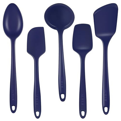 5PCS Silicone Kitchen Utensils Set, Heat Resistant Spatula Set | Cooking Tools Made of Food Grade BPA Free Silicone, Heat Resistant Design Protects Nonstick Cookware for Everyday Meals - color: Navy Blue