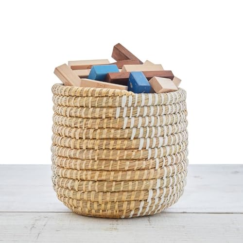 Small Grass Gold Ribbon Basket (10" Small) - size: 10" Tall