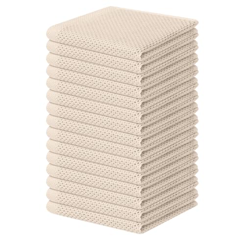 Homaxy 100% Cotton Waffle Weave Kitchen Dish Cloths 15-Pack, Beige | 12 x 12 Inches, Ultra Soft Absorbent Dish Towels, Quick Drying Dish Rags with Hanging Loop - color: Beige, size: 12 x 12 - 15 Pack