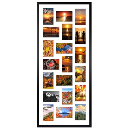 20 Opening 4x6 Black Collage Picture Frames, Multiple Frames for Displaying 6x4 Photos with White Mat（1 Pack） - color: Black, size: 17X40 (4x6 Opening )-1 Pack