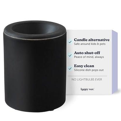 Happy Wax Black Mini Mod Warmer for Scented Wax - Small Tabletop with Timer - Electric, Ceramic with Removable No Mess Silicone Dish - color: Black