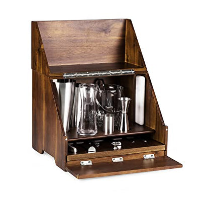 PICNIC TIME NFL Madison Acacia Tabletop Bar Tool Set, Bartender Kit with Stand, Bar Accessories Set
