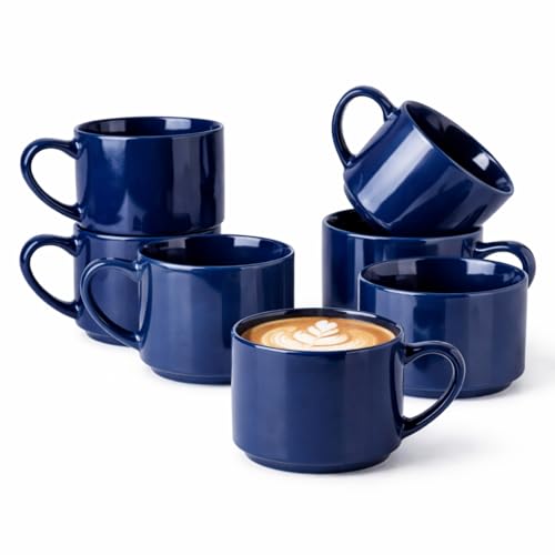 GBhome 14 OZ Coffee Mugs Set of 6, Stackable Navy Blue Coffee Cups Set | Modern Ceramic Coffee Mugs for Men,Women, Cappuccino/Espresso. Dishwasher&Microwave Safe - color: Navy