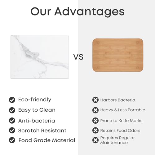 Murrey Home Glass Cutting Board for Kitchen Counter, Tempered Glass Chopping Boards Dishwasher Safe, Small Clear Countertop Tray, Scratch Resistant, Heat Resistant, Non Toxic, White Marble, 12"x8" - color: Textured White Marble, size: 11.8"L x 7.9"W