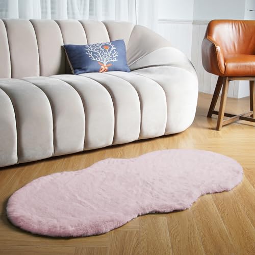Latepis 2x4 Light Pink Faux Rabbit Rugs for Bedroom Girls Non-Slip Washable Shag Furry Accent Rug for Living Room Sofa Kids Room Nursery and Dorm - color: Light Pink, size: 2' x 4' (Accent)