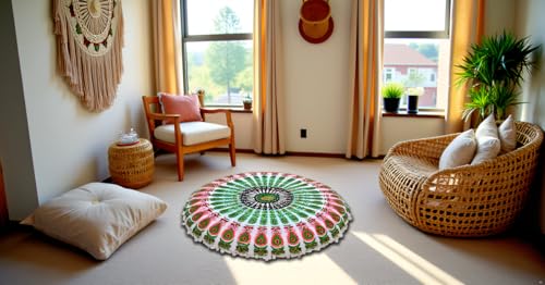 Large Round seat Floor Cushion Chair Ottoman Cover Pouf Pillow Meditation Floor Cushions for Adults Seating pouffe Ottoman Throw Covers Craft Room Furniture Sitting Cover 22 Inches Green White - color: Green White