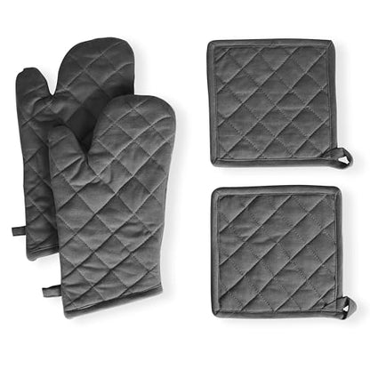 Native Fab Farmhouse Oven Mitts and Pot Holders Set of 4, Heat Resistant Non-Slip Machine Washable, 100% Cotton Kitchen Pot Holders Oven Mitts Sets Grey - color: Gray