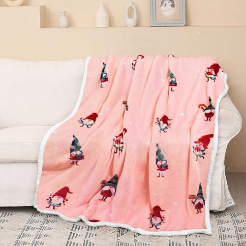 Catalonia Christmas Dwarfs Sherpa Throw Blanket, Xmas Theme Throws, Plush Fleece Couch Blanket, Super Soft, Comfy, Cozy, Fluffy, Ugly - color: Xmas Elf Pink, size: 50"x60"