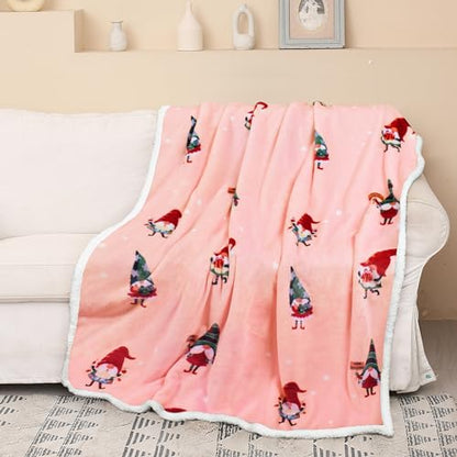 Catalonia Christmas Dwarfs Sherpa Throw Blanket, Xmas Theme Throws, Plush Fleece Couch Blanket, Super Soft, Comfy, Cozy, Fluffy, Ugly - color: Xmas Elf Pink, size: 50"x60"
