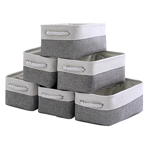 Small Storage Baskets for Organizing,Storage Baskets for Shelves,Small Fabric Storage Bins W/Handles For Closet Nursery Toy Decorative Foldable (White&Grey, 11.8L*7.9W*5.2H-6 Pack) - color: White&Grey, size: 6PCS/Small -11.8Lx7.9Wx5.2H