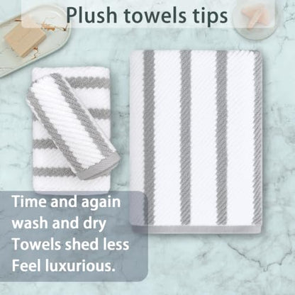 VOOVA & MOVAS 3PC Towel Set, 100% Cotton, Gray White Dark Tan | 1 Large Bath 30x56 In,1 Hand 18x28 In,1 Wash Cloth 13x13 In, Quick Dry, Soft, Thick, Dorm Room Essentials - color: Gray + White, size: 3 PC Bathroom Towel Set