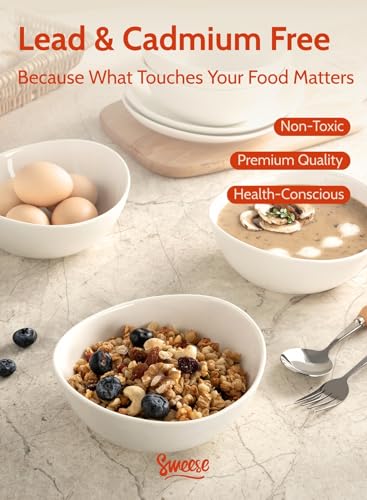 Sweese Porcelain Bowls Set of 4-18oz, 6 Inch, Versatile for Soup, Cereal, Fruit, Rice - Microwave, Dishwasher, Oven Safe, White - size: 6.2 Inch