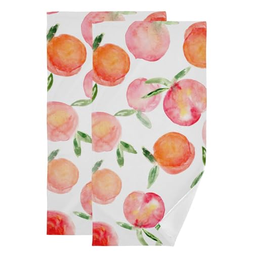 Pink Peach Hand Towels for Bathroom Set of 2 Microfiber Absorbent Vintage Watercolor Sweet Summer Fruit Peaches Kitchen Dish Towels Decorative Bathroom Towels for Face Bath Shower 14"x28" - color: Pink