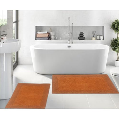 Home Weavers Luxury Collection 100% Cotton Reversible Bathroom Rugs Set, Washable Rug, Extra Soft and Absorbent Bath Rug, Kitchen Mat, 2 Piece Set(S+L), Terracotta - color: Terracotta, size: 2 Piece Set(S+L)
