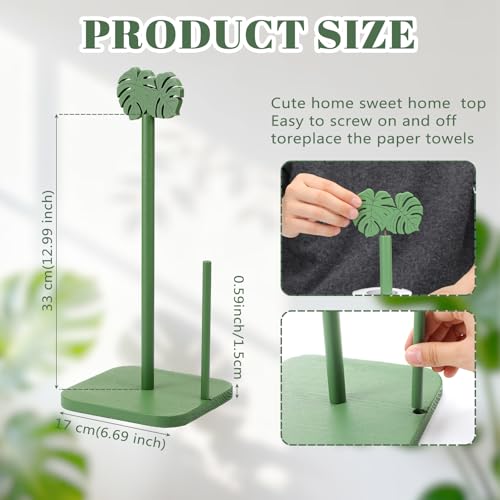 Leinuosen Monstera Leaves Paper Towel Holder Tropical Monstera Wooden Paper Towel Holder Green Ocean Tropical Bathroom Accessories Kitchen Roll Stand Organizer Standing Apartment Housewarming Gift - style: Green Monstera Leaves