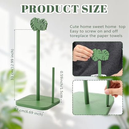 Leinuosen Monstera Leaves Paper Towel Holder Tropical Monstera Wooden Paper Towel Holder Green Ocean Tropical Bathroom Accessories Kitchen Roll Stand Organizer Standing Apartment Housewarming Gift - style: Green Monstera Leaves