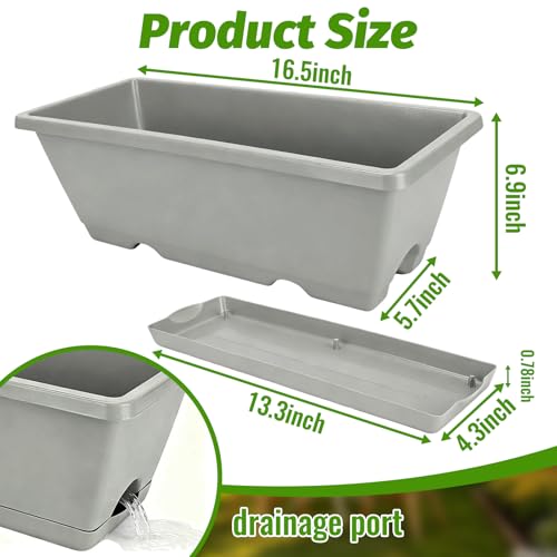 7 Pack 17 Inch Rectangular Plastic Window Box Planters(Offwhite) | Includes trowel, waterproof mat & gloves, perfect for indoor/outdoor herbs, veggies, and flowers - color: Offwhite