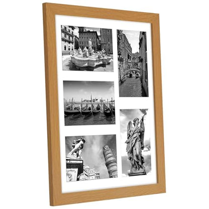 Americanflat 4x6 Collage Picture Frame with Shatter-Resistant Glass - Fits Five 4x6 Photos or Use as One 11x14 Picture Frame - Signature Collection - Collage Frames for Wall Display - Dark Oak | Overall frame size 11x14, Shatter-resistant glass, hangs ver
