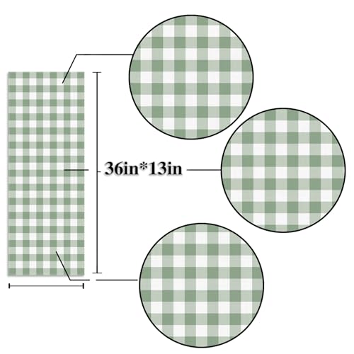 Sage Green Gingham Party Table Runner Green and White Checkered Plaid Decorations for Birthday Bridal Baby Shower Home Dining Kitchen Island Decor (13" x 36") - size: 13" x 36"