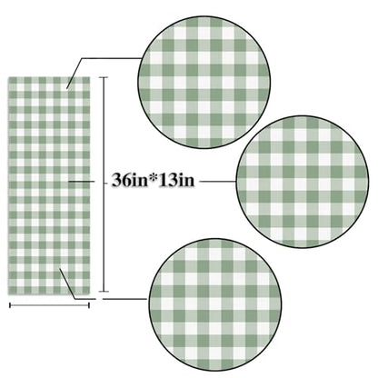 Sage Green Gingham Party Table Runner Green and White Checkered Plaid Decorations for Birthday Bridal Baby Shower Home Dining Kitchen Island Decor (13" x 36") - size: 13" x 36"