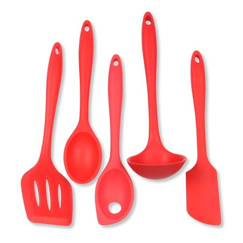 Chef Craft 5 Piece Red Premium Silicone Kitchen Tool Set (42071) - color: Red, size: 5 Piece Set