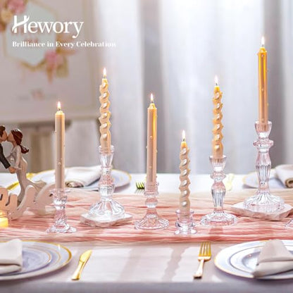 Hewory Crystal Taper Candle Holders: 10PCS Clear Glass Candlestick Holders | For 0.86" Taper Candles, Candle Sticks Holder Decor for Wedding Table Centerpiece Bridal Baby Showers Christmas Decorations
