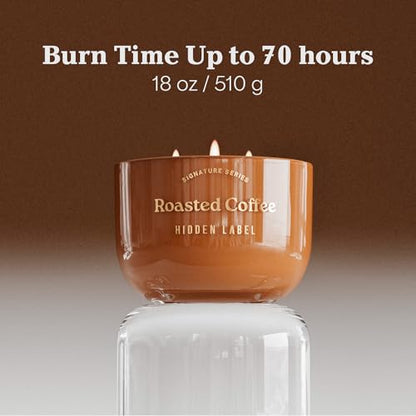 Hidden Label Roasted Coffee Candle, 18oz 3-Wick Soy Wax, 75H Aromatherapy | Long Lasting Burn | Strong Hot & Cold Throw | Non Toxic Plant Based | Kitchen & Office Decor | Gift Ready - color: Roasted Coffee