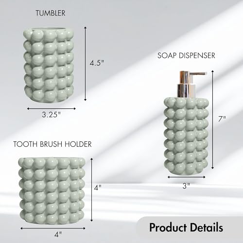 Better Trends Bathroom Accessories Set 3 Pieces Resin Bubble Textured Soap Dispenser, Toothbrush Holder & Tumbler for Vanity, Kitchen Sink & Countertop Organization Dark Sage Nova Collection - color: Dark Sage