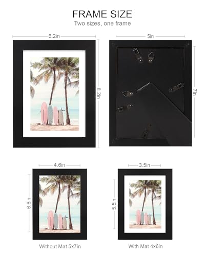Hongkee 5x7 Picture Frame (4 Pack, Black) Made of Real Glass and Wooden Frame - Display Pictures 4x6 with Mat or 5x7 Without Mat, 5 by 7 Photo Frames TableTop Display and Wall Mounting - color: Black, size: 5x7 in