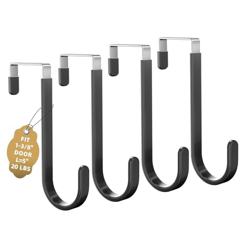 Over the Door Hooks, 4 Pack Heavy Door Hanger Organizer with Non-Slip Rubber, Over Door Hanger for Towels, Coats, Bags, Space Saving Door Coat Hanger for Living Room,Bathroom, Bedroom (Black, Short) - color: Black, 5.5 " Short