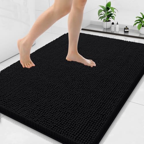Arotive Bathroom Rugs 40x32, Soft Absorbent Shaggy Chenille Bath Rugs | Black, Machine Washable Rubber Backing Bath Mats for Bathroom Floor Tub and Shower Home Decor Accessories - color: Black, size: 40" X 32"