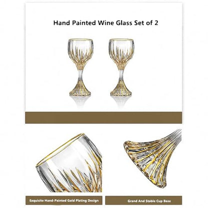 MAGCOLOR Hand Painted Gold Wine Glass Crystal Cup Set of 2,Wine Glass Tumbler-7.3 inch tall-Classic Durable Red/White Wine Glasses For Party.